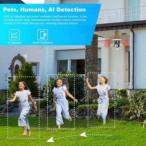 كاميرات مراقبة بمصباح كهربائي 2K قطعتان - 5 جيجا هرتز 360 درجة كشف الحركة كاميرات مراقبة منزلية خارج المنزل، كشف الذكاء الاصطناعي رؤية ليلية كاملة الألوان، تتبع تلقائي، إنذار صفارات الإنذار in Kuwait