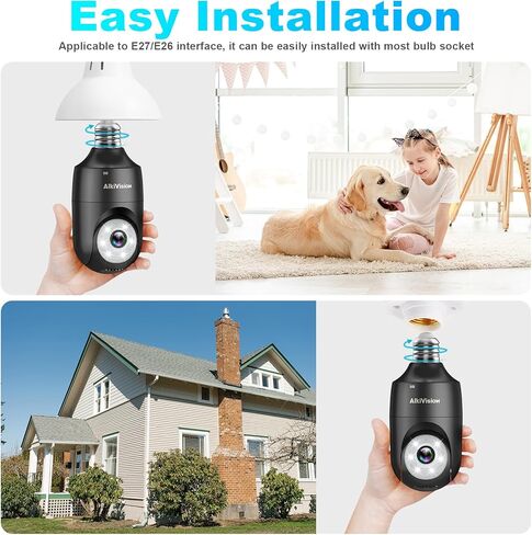 كاميرات مراقبة بمصباح كهربائي 2K قطعتان - 5 جيجا هرتز 360 درجة كشف الحركة كاميرات مراقبة منزلية خارج المنزل، كشف الذكاء الاصطناعي رؤية ليلية كاملة الألوان، تتبع تلقائي، إنذار صفارات الإنذار in Kuwait