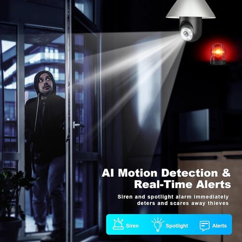 كاميرات مراقبة بمصباح كهربائي 2K قطعتان - 5 جيجا هرتز 360 درجة كشف الحركة كاميرات مراقبة منزلية خارج المنزل، كشف الذكاء الاصطناعي رؤية ليلية كاملة الألوان، تتبع تلقائي، إنذار صفارات الإنذار in Kuwait