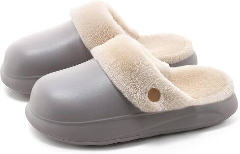 شباشب نسائية مقاومة للماء للاستخدام في الهواء الطلق، قباقيب حديقة شتوية مبطنة بالصوف غير قابلة للانزلاق، أحذية منزلية مريحة ودافئة للاستخدام في الأماكن المغلقة والمفتوحة in Kuwait