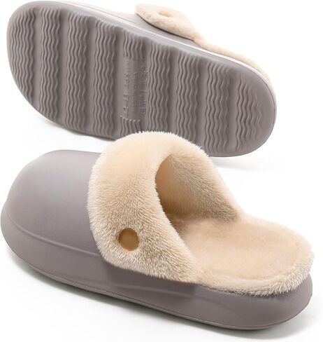 شباشب نسائية مقاومة للماء للاستخدام في الهواء الطلق، قباقيب حديقة شتوية مبطنة بالصوف غير قابلة للانزلاق، أحذية منزلية مريحة ودافئة للاستخدام في الأماكن المغلقة والمفتوحة in Kuwait