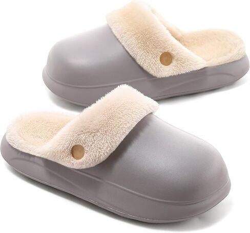 شباشب نسائية مقاومة للماء للاستخدام في الهواء الطلق، قباقيب حديقة شتوية مبطنة بالصوف غير قابلة للانزلاق، أحذية منزلية مريحة ودافئة للاستخدام في الأماكن المغلقة والمفتوحة in Kuwait