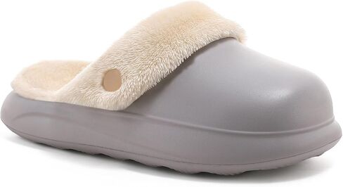 شباشب نسائية مقاومة للماء للاستخدام في الهواء الطلق، قباقيب حديقة شتوية مبطنة بالصوف غير قابلة للانزلاق، أحذية منزلية مريحة ودافئة للاستخدام في الأماكن المغلقة والمفتوحة in Kuwait