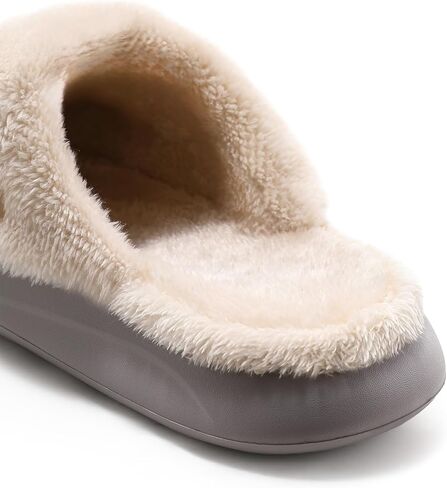 شباشب نسائية مقاومة للماء للاستخدام في الهواء الطلق، قباقيب حديقة شتوية مبطنة بالصوف غير قابلة للانزلاق، أحذية منزلية مريحة ودافئة للاستخدام في الأماكن المغلقة والمفتوحة in Kuwait