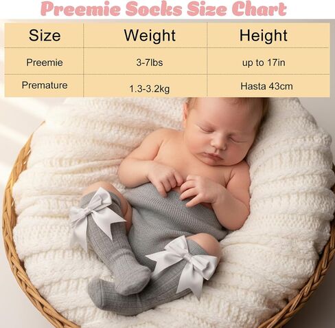 5 Pairs Long Preemie Socks Premature Newborn Bow Sock, Unisex Warm Solid Color Baby Knee High Cotton Socks for Girls Boys Infant Toddler in Saudi Arabia