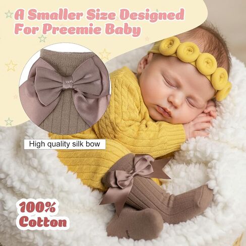 5 Pairs Long Preemie Socks Premature Newborn Bow Sock, Unisex Warm Solid Color Baby Knee High Cotton Socks for Girls Boys Infant Toddler in Saudi Arabia