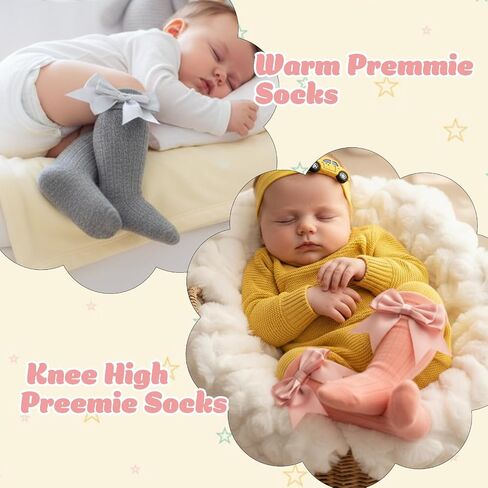 5 Pairs Long Preemie Socks Premature Newborn Bow Sock, Unisex Warm Solid Color Baby Knee High Cotton Socks for Girls Boys Infant Toddler in Saudi Arabia