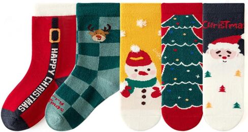 Kids Christmas Socks 5 Pairs Toddler Crew Christmas Xmas Socks for Baby Holiday Winter Warm for Boys/Girls in Kuwait