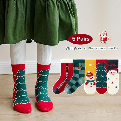 Kids Christmas Socks 5 Pairs Toddler Crew Christmas Xmas Socks for Baby Holiday Winter Warm for Boys/Girls in Kuwait