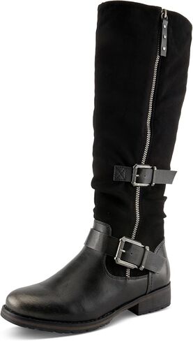 PATRIZIA Women's MISDREAVUS Tall Boots with Metallic Burnished Finish, Buckle Accents, and Comfortable Fit in Saudi Arabia