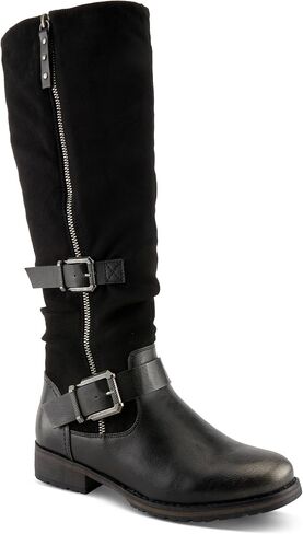 PATRIZIA Women's MISDREAVUS Tall Boots with Metallic Burnished Finish, Buckle Accents, and Comfortable Fit in Saudi Arabia