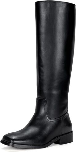 Vepose Women's Tall Knee High Square Toe Riding Boots, Low Block Heel | Minimal Dressy tall boots with a clean shaft, full side zipper for office, fall, daily city outfits in Kuwait