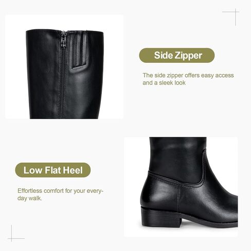 Vepose Women's Tall Knee High Square Toe Riding Boots, Low Block Heel | Minimal Dressy tall boots with a clean shaft, full side zipper for office, fall, daily city outfits in Kuwait