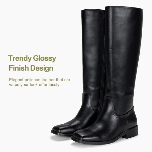 Vepose Women's Tall Knee High Square Toe Riding Boots, Low Block Heel | Minimal Dressy tall boots with a clean shaft, full side zipper for office, fall, daily city outfits in Kuwait
