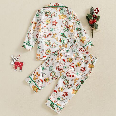 Kuriozud Kids Toddler Christmas Pajamas Set Little Girl Boy Xmas Long Sleeve Lapel Tops+Long Pants Sleepwear Nightwear in Saudi Arabia