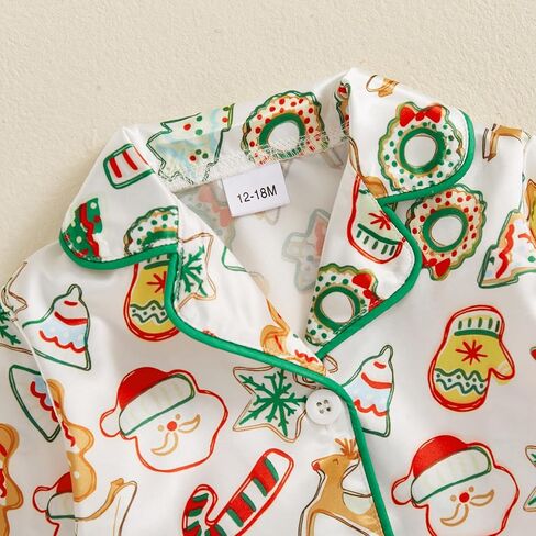 Kuriozud Kids Toddler Christmas Pajamas Set Little Girl Boy Xmas Long Sleeve Lapel Tops+Long Pants Sleepwear Nightwear in Saudi Arabia
