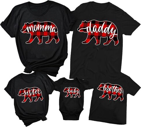 Buffalo Plaid Bear Family Xmas Shirts, Custom Tees, Member Family Xmas T-Shirt in Saudi Arabia