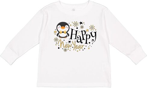 inktastic Happy New Year with Cute Penguin Toddler Long Sleeve T-Shirt in Saudi Arabia
