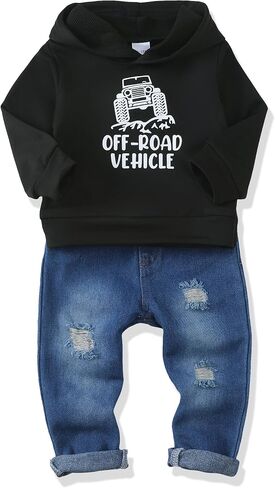 Renotemy طفل رضيع طفل رضيع ملابس الشتاء الخريف ملابس هوديي Sweatsuit ممزق الجينز ملابس طفل صغير للأولاد in Kuwait