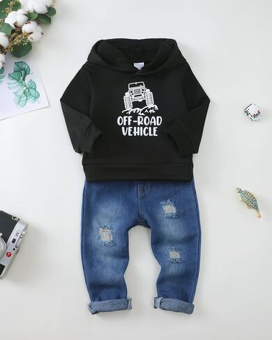 Renotemy طفل رضيع طفل رضيع ملابس الشتاء الخريف ملابس هوديي Sweatsuit ممزق الجينز ملابس طفل صغير للأولاد in Kuwait