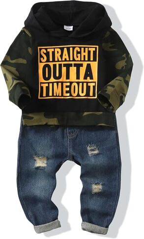 Renotemy طفل رضيع طفل رضيع ملابس الشتاء الخريف ملابس هوديي Sweatsuit ممزق الجينز ملابس طفل صغير للأولاد in Kuwait