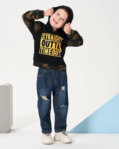Renotemy طفل رضيع طفل رضيع ملابس الشتاء الخريف ملابس هوديي Sweatsuit ممزق الجينز ملابس طفل صغير للأولاد in Kuwait