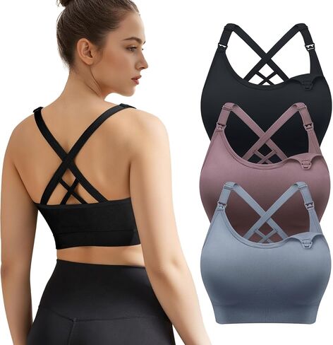 3 Pack Nursing Bras for Breastfeeding, Seamless Maternity Bras for Pregnancy Support Nursing Sports Bra for Yoga in Saudi Arabia
