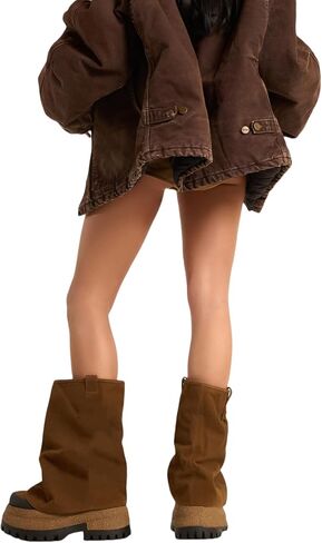 Women's Canvas Camouflage Boots Slouchy Foldover Platform Round Toe Western Pull-On Fashion Boots in Saudi Arabia