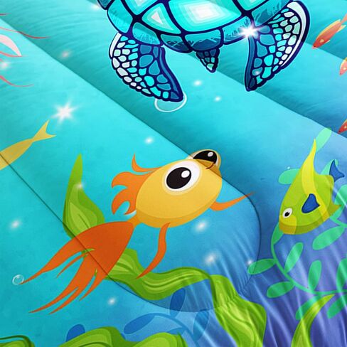 Turtle Comforter Set Twin Ocean Watercolor Sea Turtle Bedding Set Nautical Sea Animal Reptile Bed Set with 2 Pillowcases for Kids Room Decor in Saudi Arabia