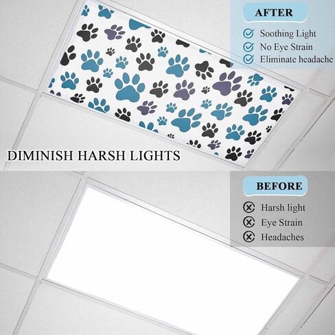 أغطية إضاءة فلورسنت مطبوعة بمخالب زرقاء، مرشحات إضاءة مغناطيسية مقاس 4 × 2 قدم لمكتب الفصل الدراسي، 3 قطع من أغطية ظلال الرسوم المتحركة الملونة للحيوانات السوداء والقطط والكلاب لأضواء السقف وديكور المنزل in Kuwait