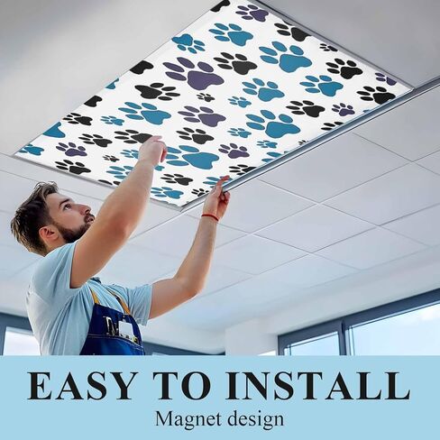 أغطية إضاءة فلورسنت مطبوعة بمخالب زرقاء، مرشحات إضاءة مغناطيسية مقاس 4 × 2 قدم لمكتب الفصل الدراسي، 3 قطع من أغطية ظلال الرسوم المتحركة الملونة للحيوانات السوداء والقطط والكلاب لأضواء السقف وديكور المنزل in Kuwait