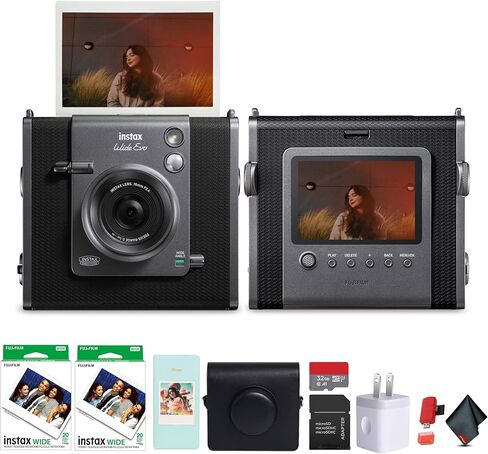 Fujifilm Instax Wide Evo Hybrid Instant Film Camera (16840957) Bundle with Fuji Instax-Wide Instant Film (40 Exposures) + Vintage Style Compatible Carrying Case + 32GB Memory Card + More in Saudi Arabia