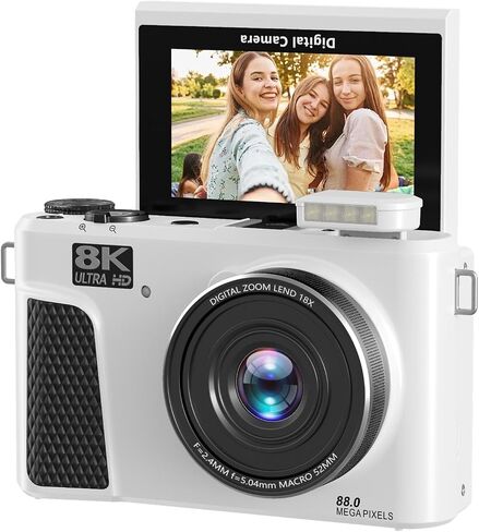 كاميرا رقمية PUSOKEI 8K للتصوير الفوتوغرافي، كاميرا تسجيل فيديو بدقة 88 ميجابكسل مع شاشة قلاب 3 بوصات 180 درجة، تكبير 18X، تركيز تلقائي، عدسة زاوية واسعة، كاميرات واي فاي بدون مرآة مع بطاقة 32 جيجابايت، بطاريتان (أسود) in Saudi Arabia