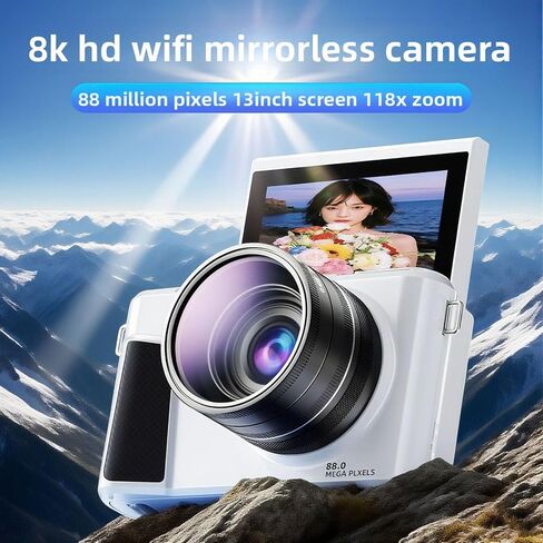 كاميرا رقمية PUSOKEI 8K للتصوير الفوتوغرافي، كاميرا تسجيل فيديو بدقة 88 ميجابكسل مع شاشة قلاب 3 بوصات 180 درجة، تكبير 18X، تركيز تلقائي، عدسة زاوية واسعة، كاميرات واي فاي بدون مرآة مع بطاقة 32 جيجابايت، بطاريتان (أسود) in Saudi Arabia