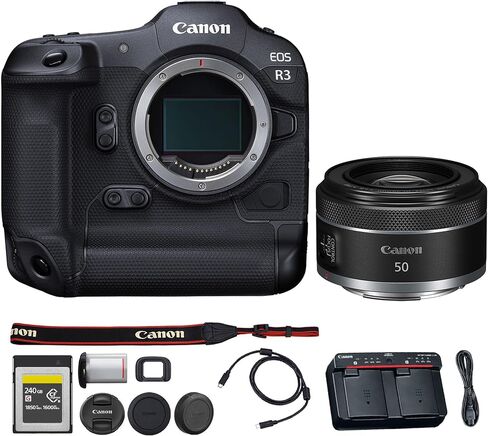 Canon EOS R3 Mirrorless Camera | 24MP Full Frame Sensor 6K RAW Recording | High Speed Autofocus Professional Action and Sports Camera (4895C002) + Canon RF 70-200mm Lens + 240GB Card in Saudi Arabia