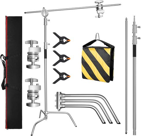 C Stand, 10.8ft/330cm Stainless Steel Heavy Duty Light Stand | Photography Light Stand with Sandbag, Folding Legs, 45 lbs Load Capacity for Studio Softbox, Reflector, Monolight in Saudi Arabia