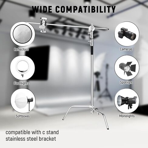 C Stand, 10.8ft/330cm Stainless Steel Heavy Duty Light Stand | Photography Light Stand with Sandbag, Folding Legs, 45 lbs Load Capacity for Studio Softbox, Reflector, Monolight in Saudi Arabia