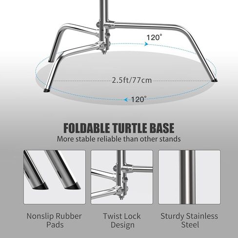 C Stand, 10.8ft/330cm Stainless Steel Heavy Duty Light Stand | Photography Light Stand with Sandbag, Folding Legs, 45 lbs Load Capacity for Studio Softbox, Reflector, Monolight in Saudi Arabia