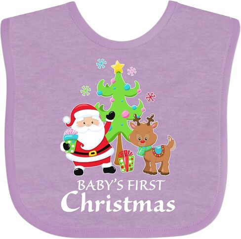 inktastic Baby's 1st Christmas with Santa Reindeer and Tree Baby Bib in Saudi Arabia