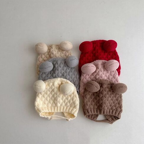 قبعة بغطاء للأذن للأطفال، قبعات بونيه دافئة ناعمة ومسامية للأطفال من عمر 0 ​​إلى 3 سنوات للجنسين in Kuwait