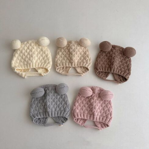 قبعة بغطاء للأذن للأطفال، قبعات بونيه دافئة ناعمة ومسامية للأطفال من عمر 0 ​​إلى 3 سنوات للجنسين in Kuwait