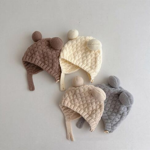 قبعة بغطاء للأذن للأطفال، قبعات بونيه دافئة ناعمة ومسامية للأطفال من عمر 0 ​​إلى 3 سنوات للجنسين in Kuwait