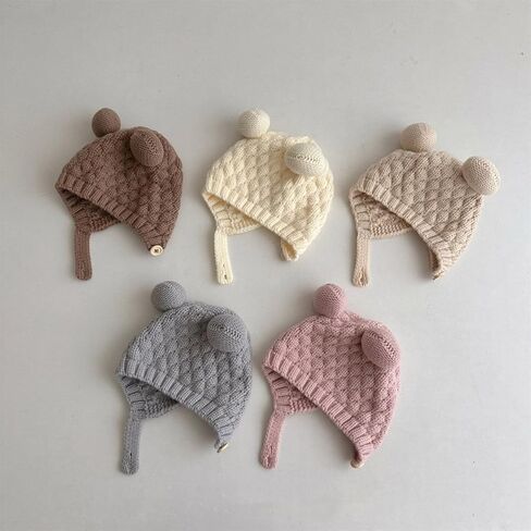 قبعة بغطاء للأذن للأطفال، قبعات بونيه دافئة ناعمة ومسامية للأطفال من عمر 0 ​​إلى 3 سنوات للجنسين in Kuwait