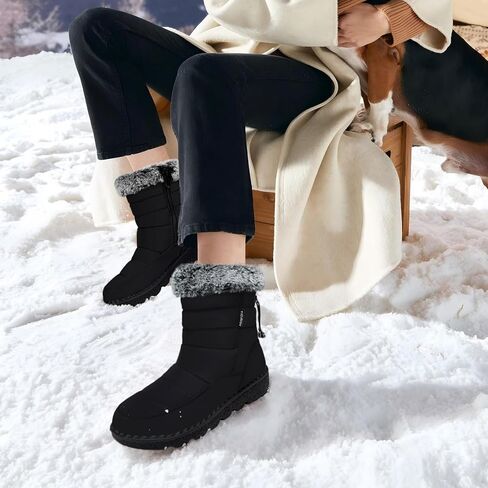 Winter Snow Boots for Women 2025: Warm Fur Lined Ankle Booties Waterproof Comfortable Walking Shoes Outdoor with Zipper in Kuwait