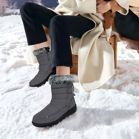 Winter Snow Boots for Women 2025: Warm Fur Lined Ankle Booties Waterproof Comfortable Walking Shoes Outdoor with Zipper in Kuwait