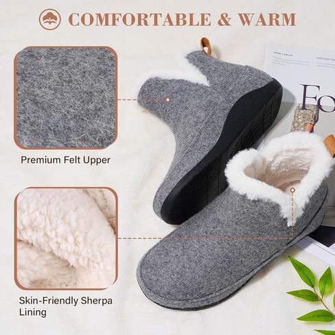 ERGOfoot Slipper Boots With Arch Support for Women Men, Plush | Wool Felt Orthopedic House Shoes, Plantar Fasciitis Relief, Faux Fur Lining, Indoor Outdoor Wear in Saudi Arabia
