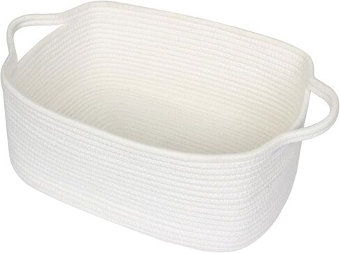 Cute White Woven Basket, Empty Gift Basket for Christmas, Thanksgiving, Easter, Birthday, Cotton Rope Storage Bin with Handle for Gifts, Toy, Blanket, Cat Dog Toy Box, Baby Nursery Organizer in Saudi Arabia