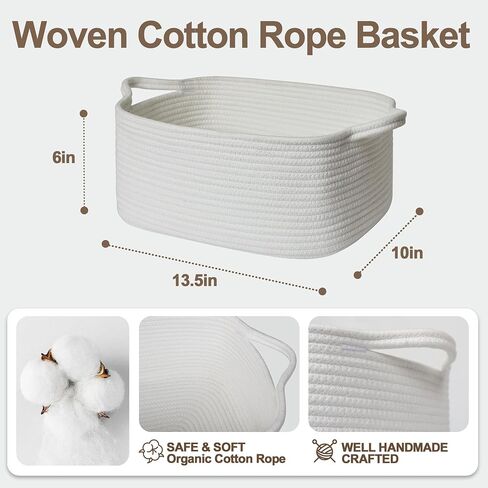 Cute White Woven Basket, Empty Gift Basket for Christmas, Thanksgiving, Easter, Birthday, Cotton Rope Storage Bin with Handle for Gifts, Toy, Blanket, Cat Dog Toy Box, Baby Nursery Organizer in Saudi Arabia