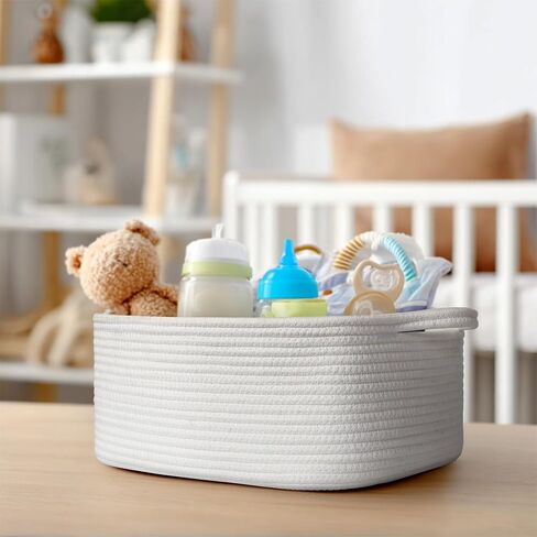 Cute White Woven Basket, Empty Gift Basket for Christmas, Thanksgiving, Easter, Birthday, Cotton Rope Storage Bin with Handle for Gifts, Toy, Blanket, Cat Dog Toy Box, Baby Nursery Organizer in Saudi Arabia