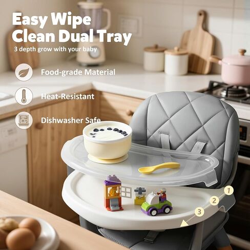 8 in 1 Wooden High Chairs for Babies Toddlers, Convertible to Booster Seat, Baby Feeding Highchair w/ 5-Point Safety Harness, Removable Tray & Cushion, Green in Kuwait